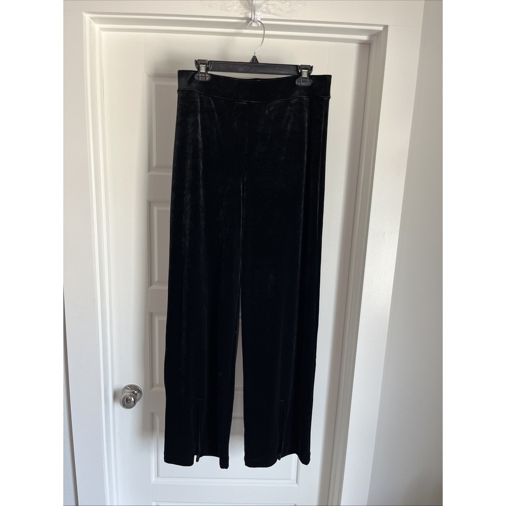 Spanx Velvet Front Slit HighRise WideLeg PullOn Pant XL Blk Holiday Whimsigoth